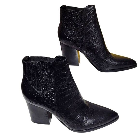 Marc Fisher MlAlva bootie black croc embossed leather block heel size 9 - Picture 2 of 10